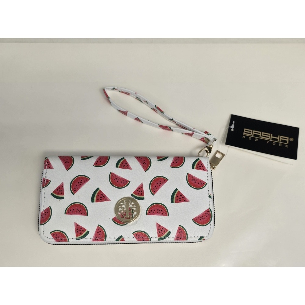 Sasha NY Women Watermelon Zip Around Wallet Accordion Style Gold Hardware NWT